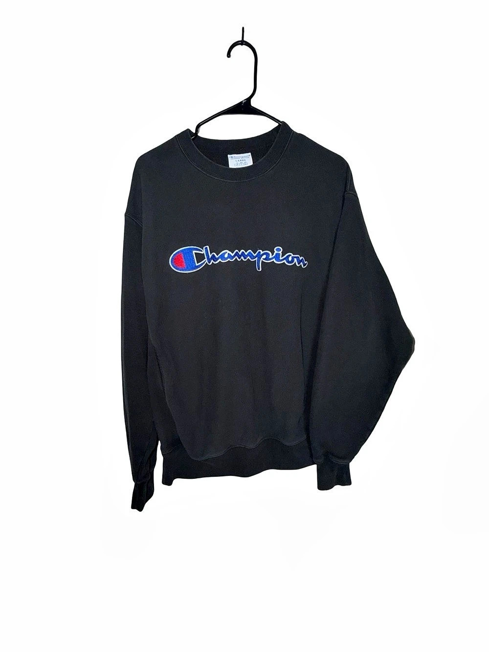 Vintage Champion Reverse Weave Script Logo Crewneck Sweatshirt Black L